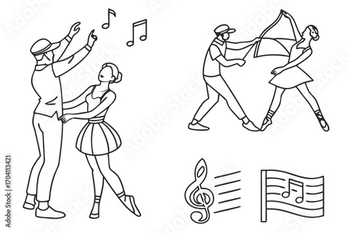 Ballet dancing and ballroom dancing lessons and classes for adults and kids near me dance school vector on transparent background