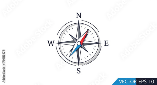 Compass illustration with cardinal directions, a navigational instrument used to determine direction relative to geographic cardinal directions