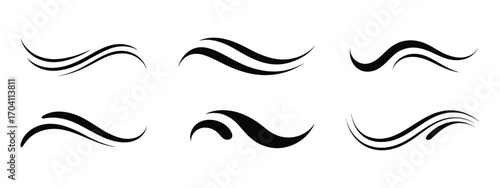 Wind Motion Line Vector Set – Flowing Wave and Swirl Collection – Breeze, Storm, Hurricane Curves and Spirals – Air Movement Symbol Pack – EPS Illustration