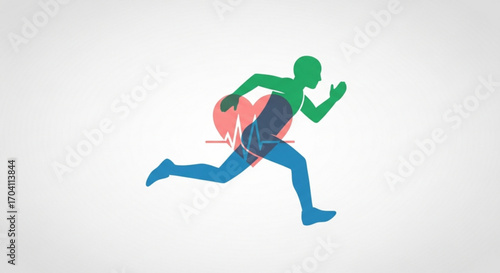 Runner silhouette with heart rate monitor for fitness tracking, exercise, and healthy lifestyle