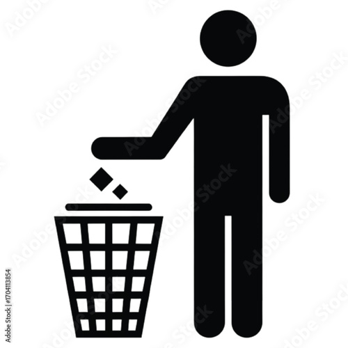 Person silhouette throwing trash into a bin Keywords: person, silhouette, man, throwing, trash