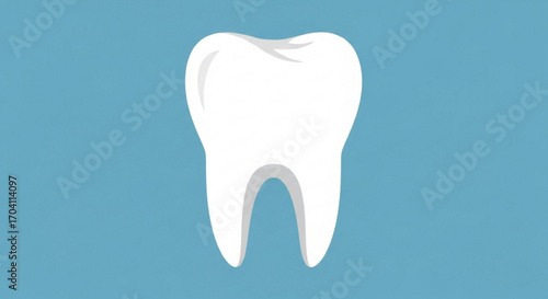 Single white tooth on a blue background, representing dental health, hygiene, and care, perfect for dental clinics and oral health campaigns