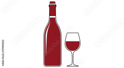 A bottle and a glass of red wine, perfect for wine enthusiasts and beveragerelated projects