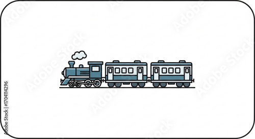 Illustration of a blue steam train with two passenger cars, evoking nostalgia and the charm of vintage rail travel