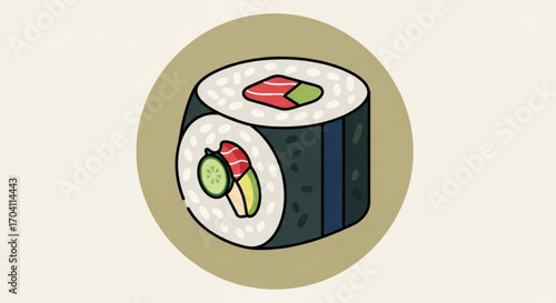 Sushi roll vector illustration of a sushi roll with rice, seaweed, fish, and vegetables japanese food icon concept
