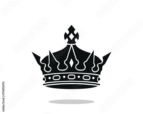 Black silhouette of a royal crown symbol icon with intricate details and shadow