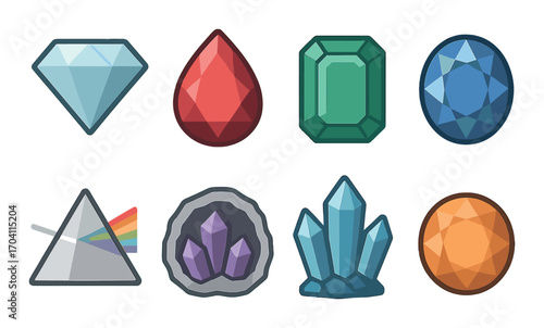 Colorful geometric gem collection with prismatic and crystal designs