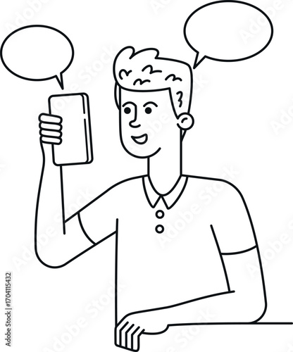 Student smartphone video call black-and-white