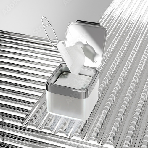 Square skincare Jar With Tweezer mockup, collagen moisturizing facial toner cotton pads packaging, luxury silver metallic Flip Cap cosmetic container, Double Wall toner pads k-beauty skincare product