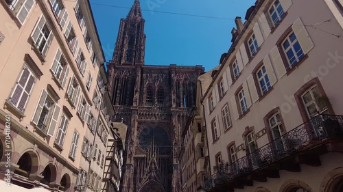 Street view around the old town of the city Strasbourg in France on sunny spring day.