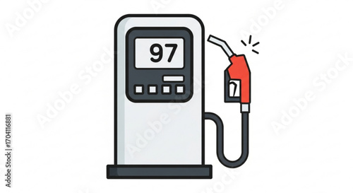 A gas station pump with a nozzle, displaying the number 97, ideal for fuel and transportation themes