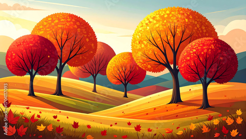 Autumnal Bliss A Vibrant Landscape of Rolling Hills and Colorful Trees