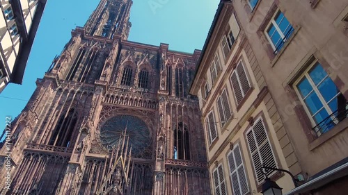 Street view around the old town of the city Strasbourg in France on sunny spring day.