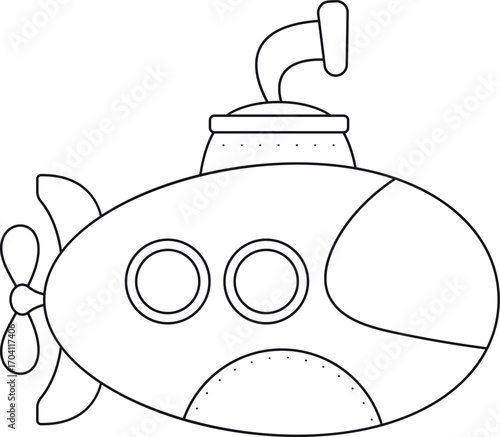 Cute submarine undersea vehicle black-and-white