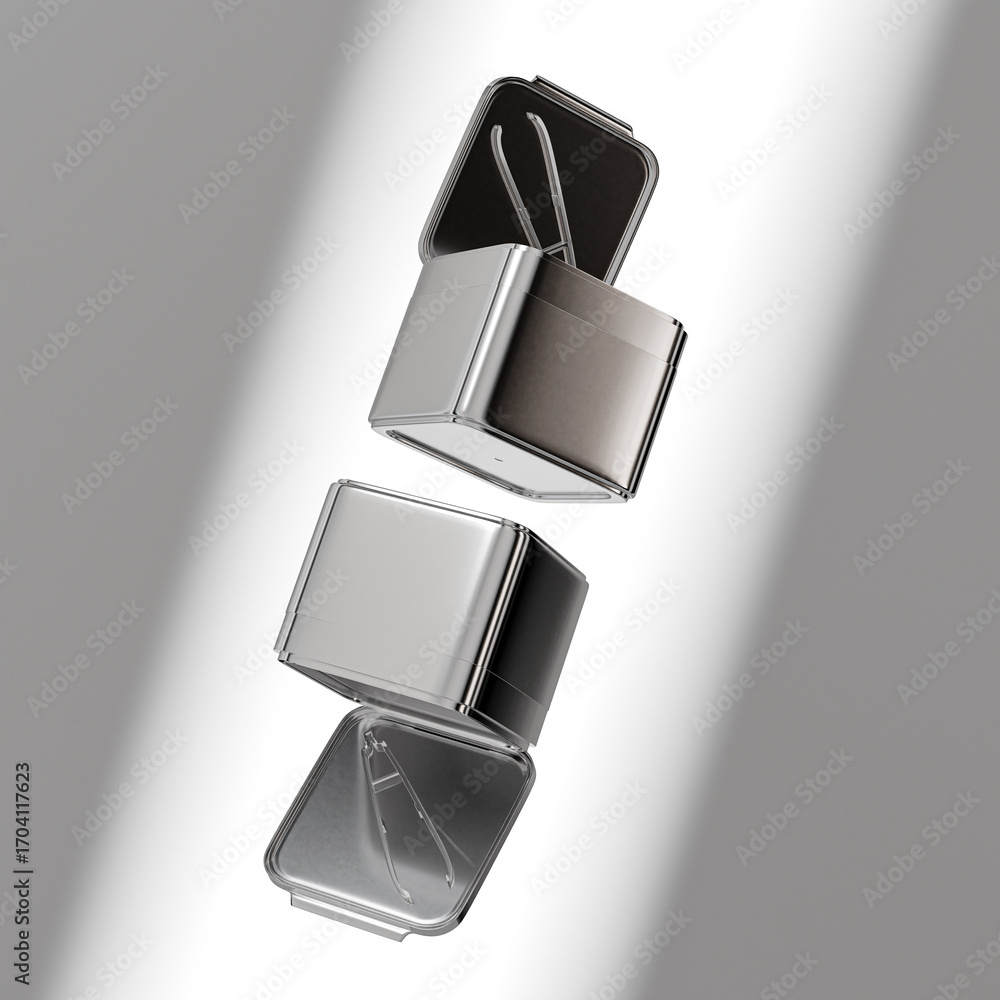 Obraz premium Square skincare Jar With Tweezer mockup, collagen moisturizing facial toner cotton pads packaging, luxury silver metallic Flip Cap cosmetic container, Double Wall toner pads k-beauty skincare product