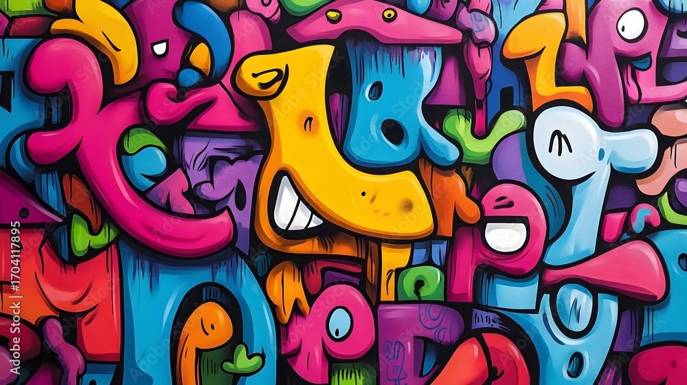 Fototapeta premium Vibrant Colorful Abstract Graffiti Art Painting on Urban Wall Background