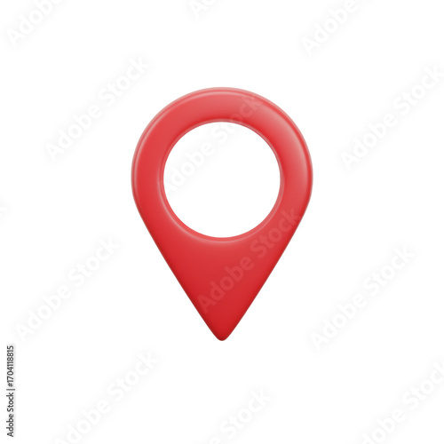 A red map pointer icon set against a white background.