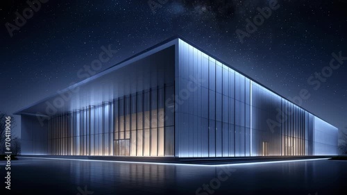 Modern Glass Building Under Starry Sky Full of Technology