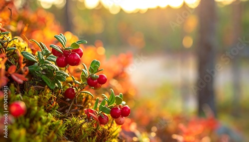 Autumn cranberries in a forest
