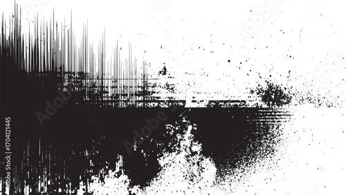 Modern Vector Halftone Dots with Black Ink Splatter and Grunge Brush Stroke Texture, vector design on transparent background