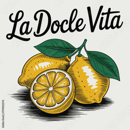 Hand-drawn Lemon with "La Dolce Vita" Typography