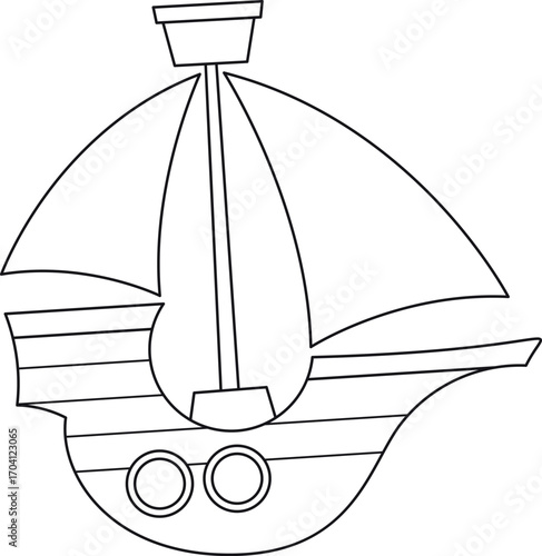 Retro wooden sail boat black-and-white