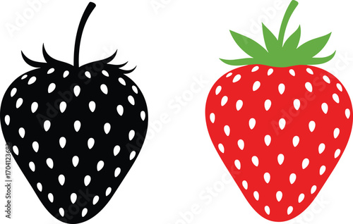 Strawberry vector illustration, fruit silhouette, red berry icon, fresh food design, healthy fruit clipart, sweet dessert ingredient, natural food