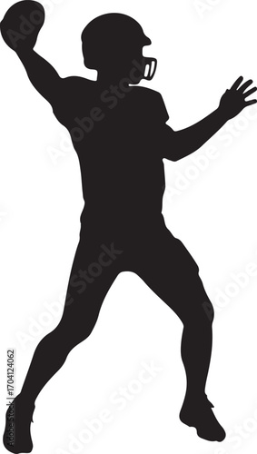 American football quarterback throwing in silhouette white background.