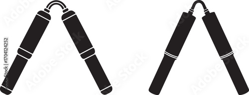 Two black hand grip strengtheners isolated on a white background