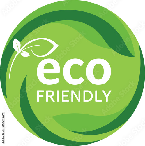 Eco friendly round badge, green circular label, natural organic sticker design, sustainability logo, eco certification symbol, clean bio product logo