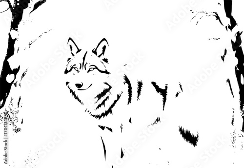 Black and white frame of a wild wolf, symbolizing strength and wilderness