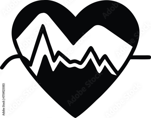 Black Icon of a Heart with a Heartbeat EKG Line Graph Inside on a White Background love cardiology