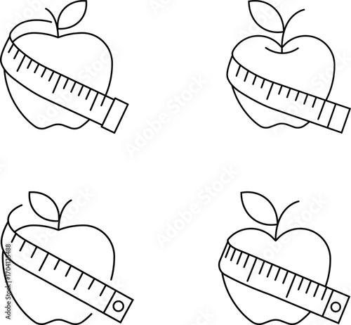 Apple and measuring tape concept for diet and healthy lifestyle
