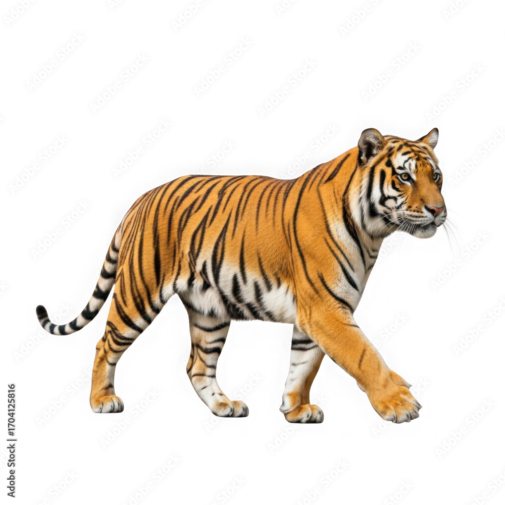 Obraz premium Majestic tiger walking isolated on transparent background