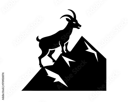 goat climbing mountain silhouette vector isolated on white background