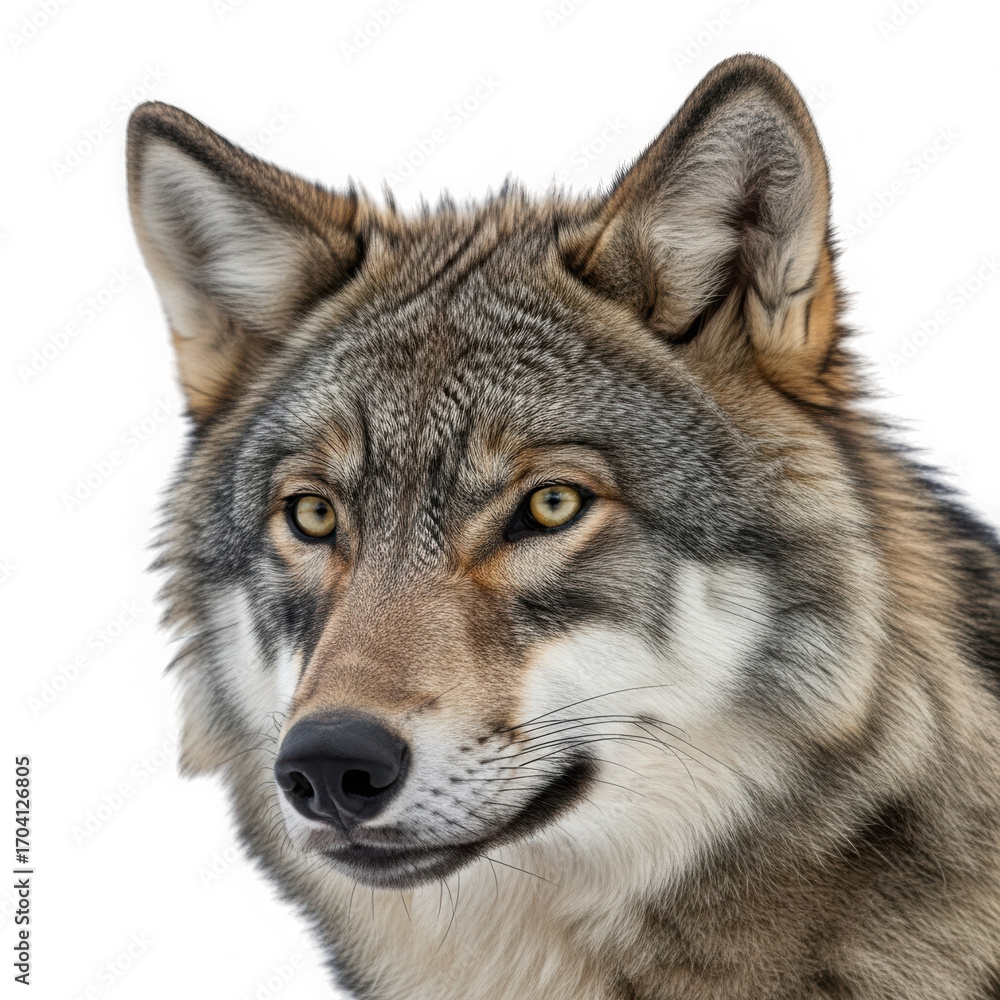Fototapeta premium Close up wolf portrait isolated on transparent background
