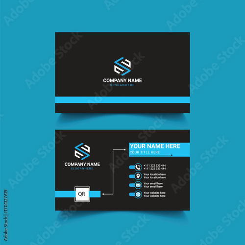 Modern dark business card template with blue accents professional clean design
