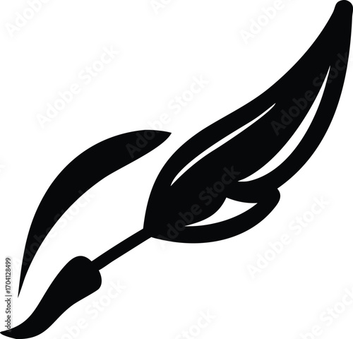 Black Silhouette of a Quill Pen with a Swirl on a White Background writing instrument