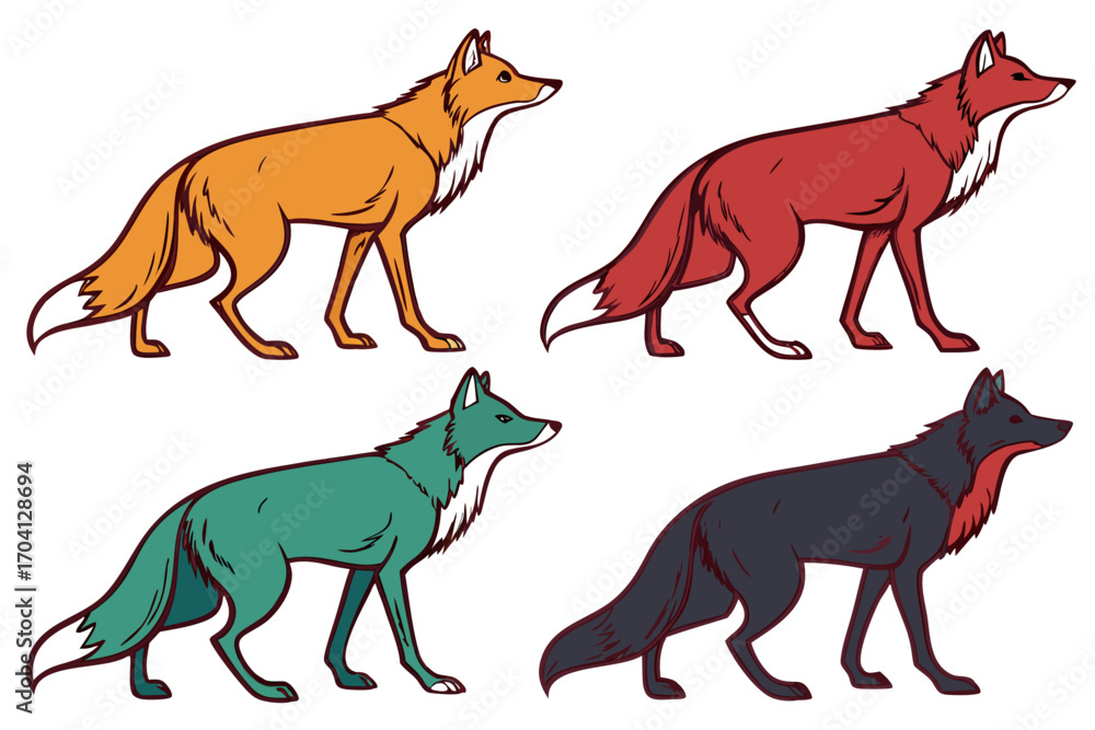 Obraz premium set of Fox standing silhouette illustration