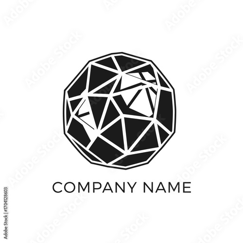 Abstract geometric sphere logo with polygonal facets and network structure.