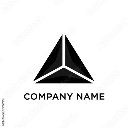 Geometric black triangle logo with company name for branding and design.