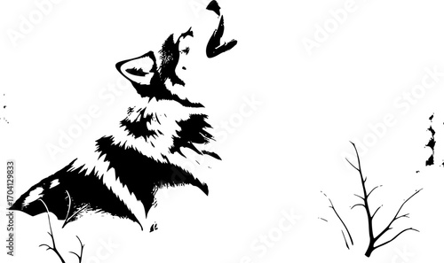 Black and white frame of a wild wolf, symbolizing strength and wilderness