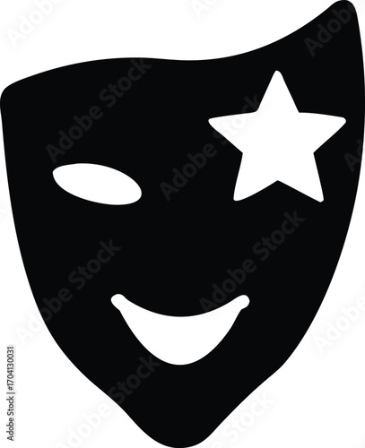 Black Silhouette of a Theatre Mask with a Star on a White Background drama comedy