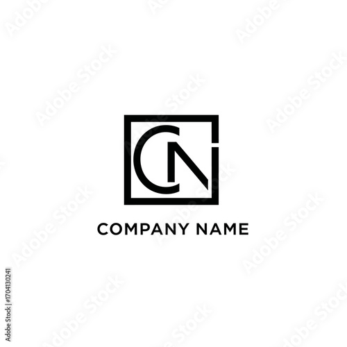 Modern CN Letter Monogram Logo in a Square Frame.
