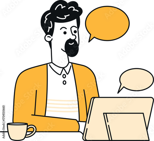 Businessman chatting via laptop vector illustration