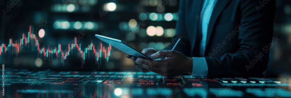 Fototapeta premium Financial market analysis with digital tablet