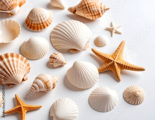Wallpaper Mural Seashells and starfish on white background Torontodigital.ca