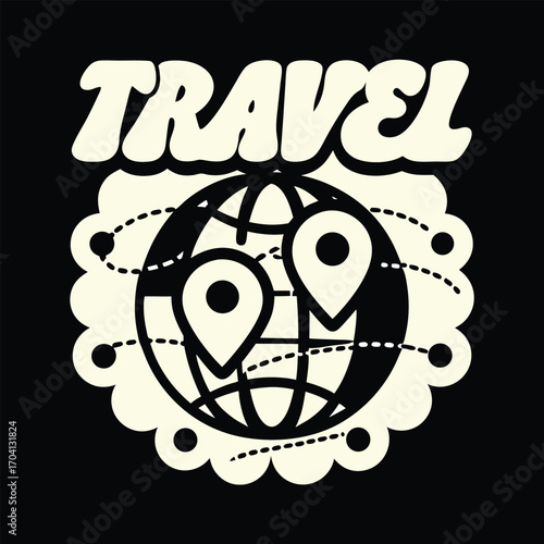 Whimsical Travel Globe with Destination Pins and Dotted Paths Cute and Playful Design for Adventure