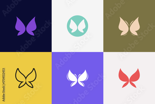 Minimalist Butterfly Logo Collection. Simple Modern Nature Icon Set for Brand Identity and Creative Design