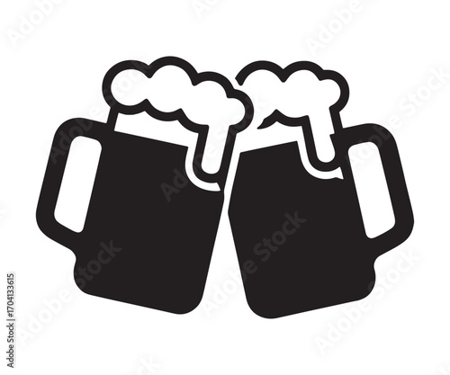 Cheers! Two Beer Mugs Clinking for a Toast
